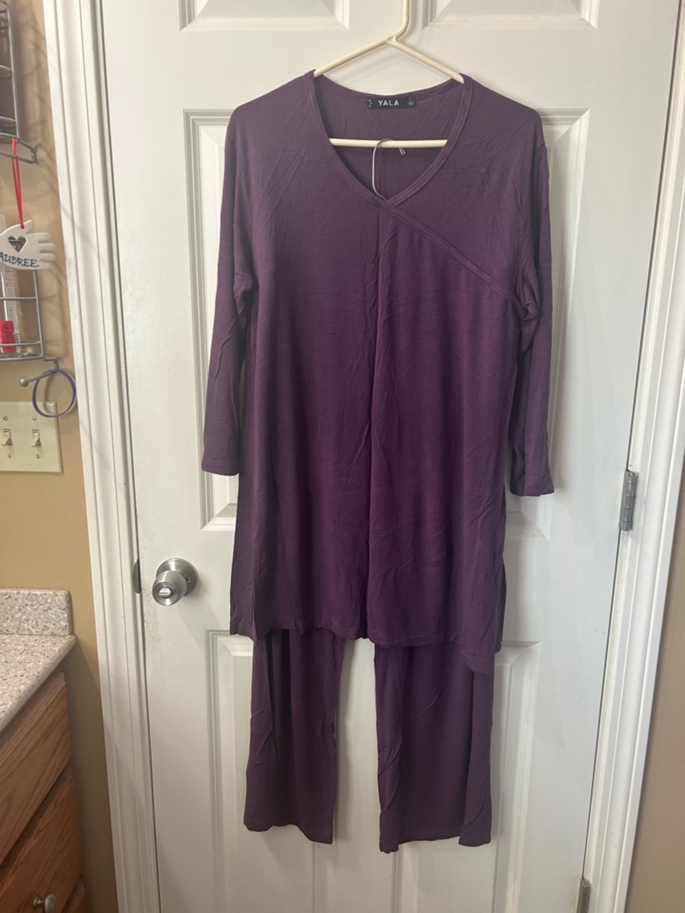 Yala Crossover Front 3/4 Sleeve Bamboo Pajama Set large